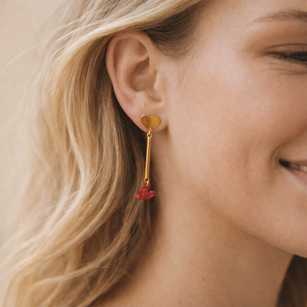 Boucles Roșie Rose à paillettes