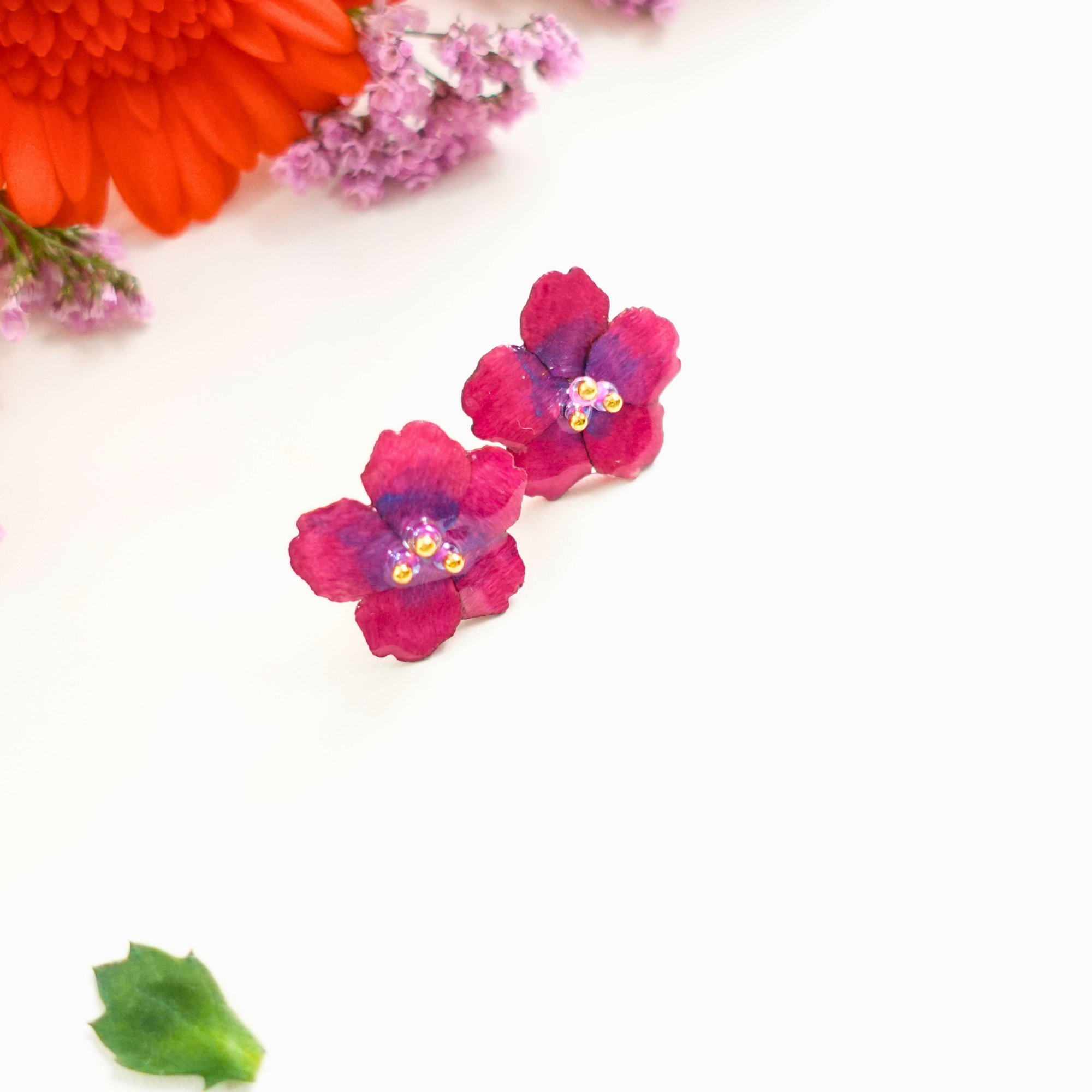 Boucles d'oreilles Rose Sakura en bois – Inspirées des fleurs de cerisier japonais