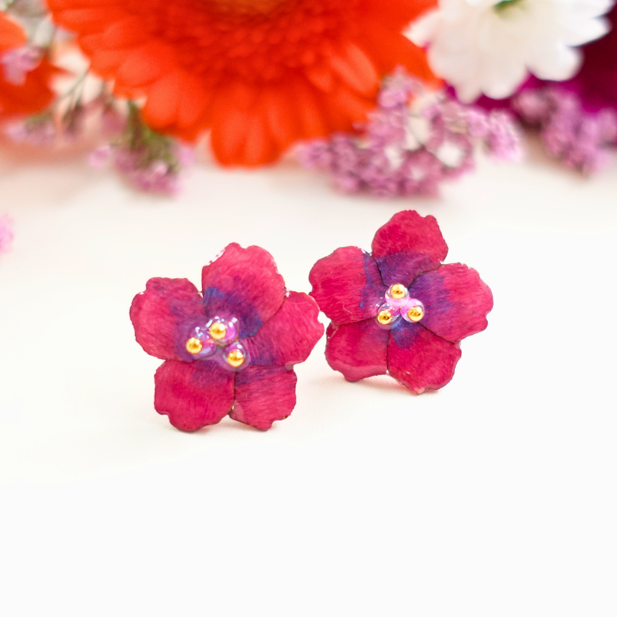 Boucles d'oreilles Rose Sakura en bois – Inspirées des fleurs de cerisier japonais