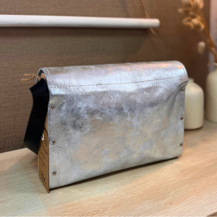 Sac en cuir et bois - Argenté