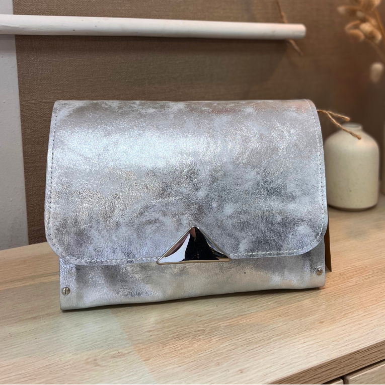 Sac en cuir et bois - Argenté