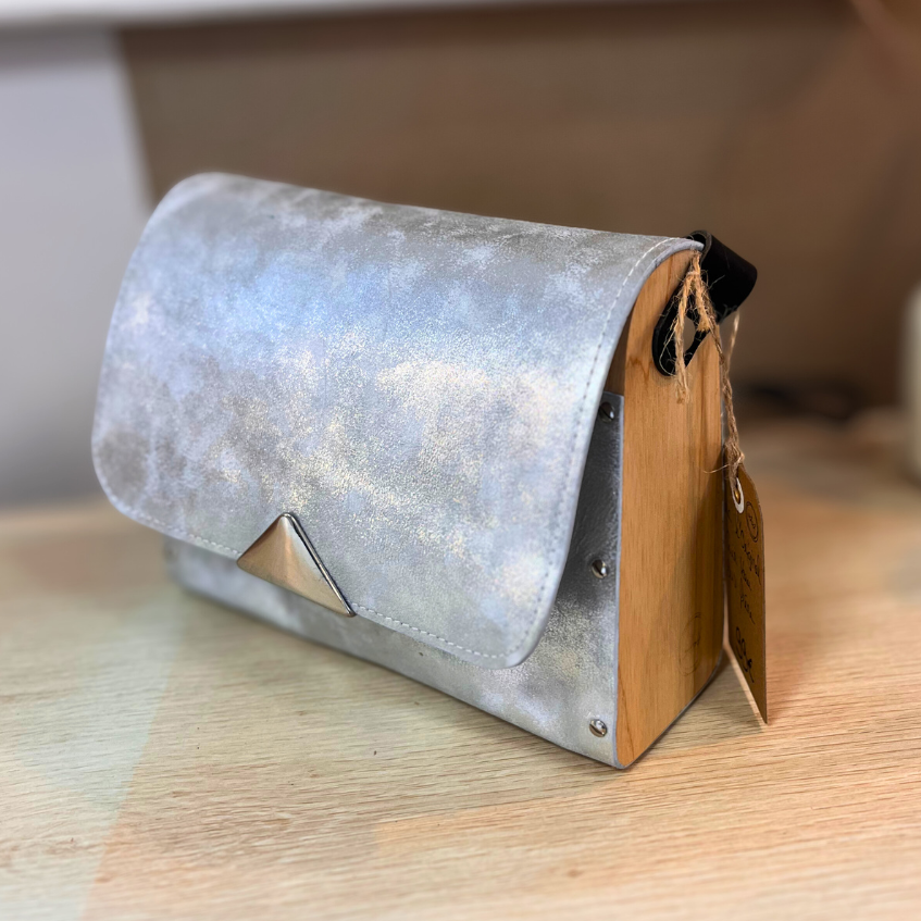 Sac en cuir et bois - Argenté