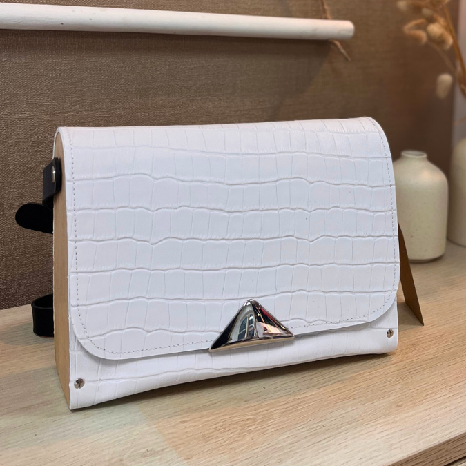 Sac en cuir et bois - Blanc croco
