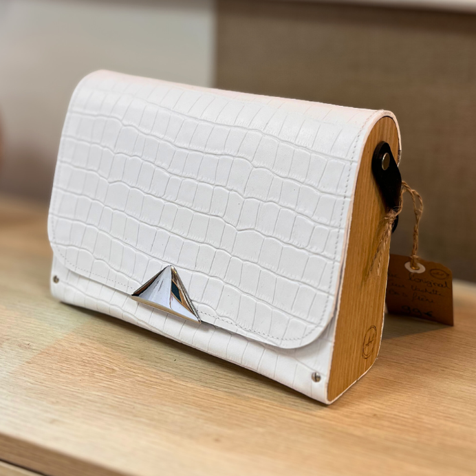 Sac en cuir et bois - Blanc croco