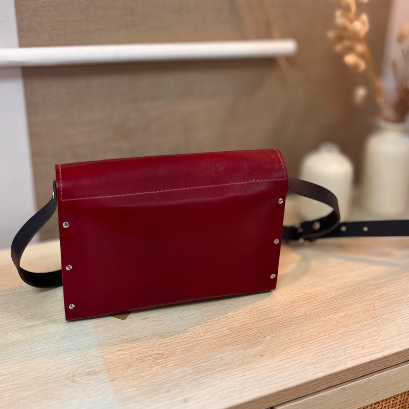 Sac en cuir et bois - Bordeaux