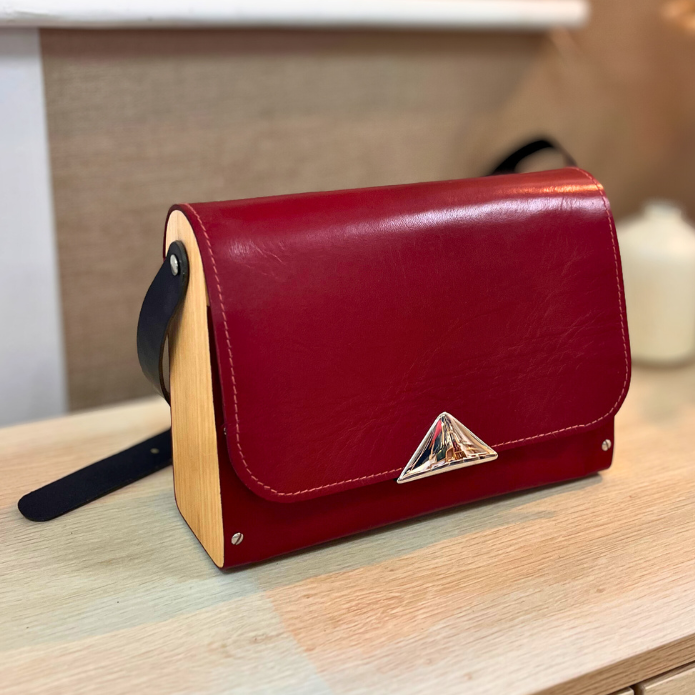 Sac en cuir et bois - Bordeaux
