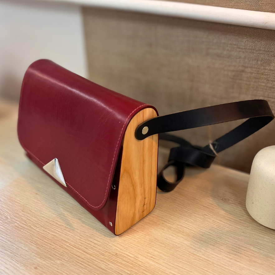 Sac en cuir et bois - Bordeaux