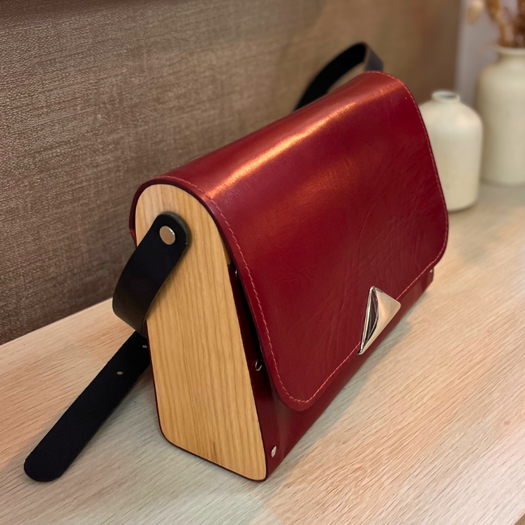 Sac en cuir et bois - Bordeaux