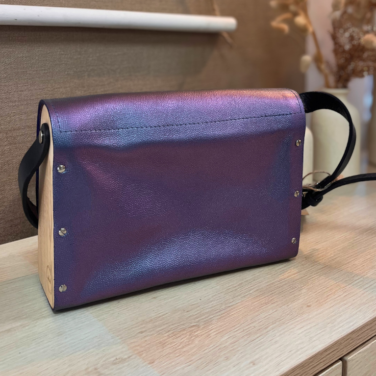 Sac en cuir et bois - Violet irisé