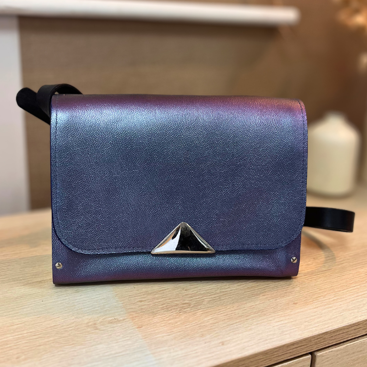 Sac en cuir et bois - Violet irisé