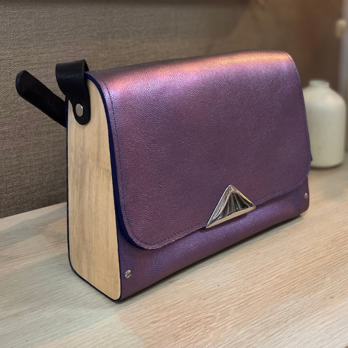 Sac en cuir et bois - Violet irisé