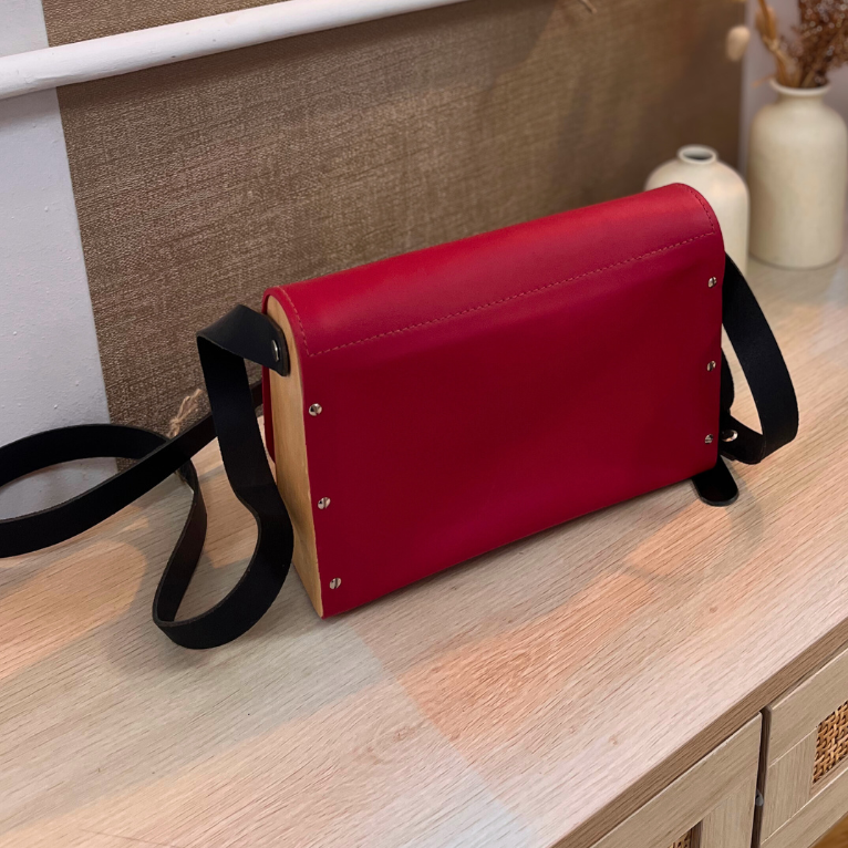 Sac en cuir et bois - Framboise