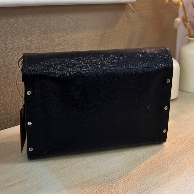 Sac en cuir et bois - Noir brillant