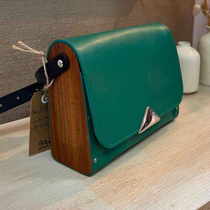Sac en cuir et bois - Vert
