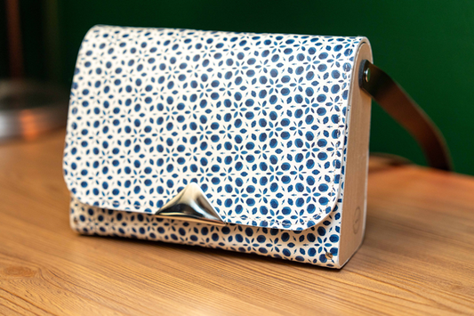 Sac en cuir et bois Blanc et Bleu
